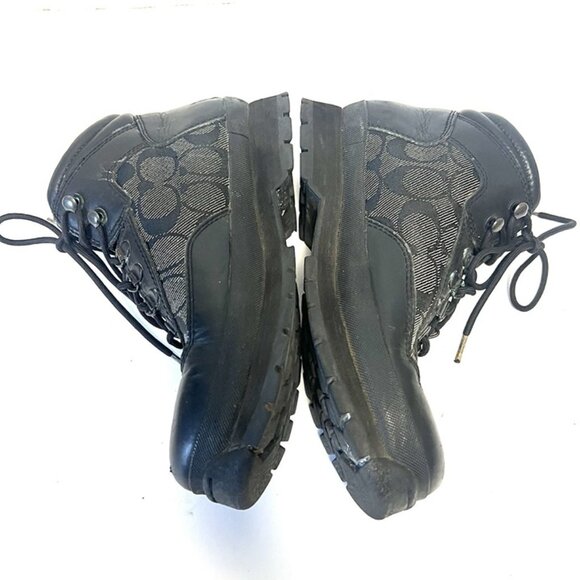 VTG Coach Women’s 7.5 Black Leather Monogram Hiking Boots Chunky Gorpcore Y2K - Picture 4 of 11